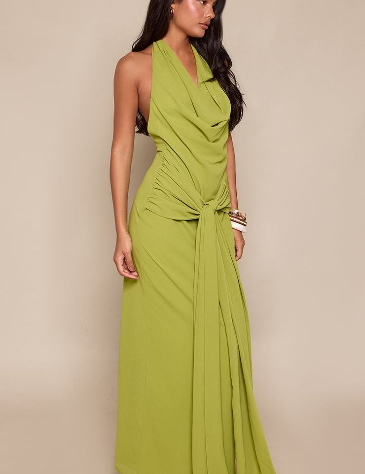 Halter Maxi Jurk met Knoopdetail Mouwloos