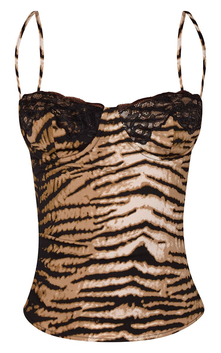 Tigerprint Cami Top met Kant Bustdetail