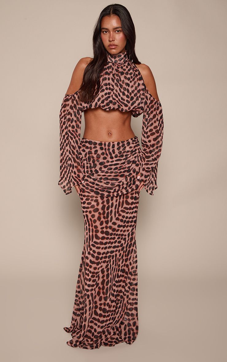Abstract Print Chiffon Set met Draperiering
