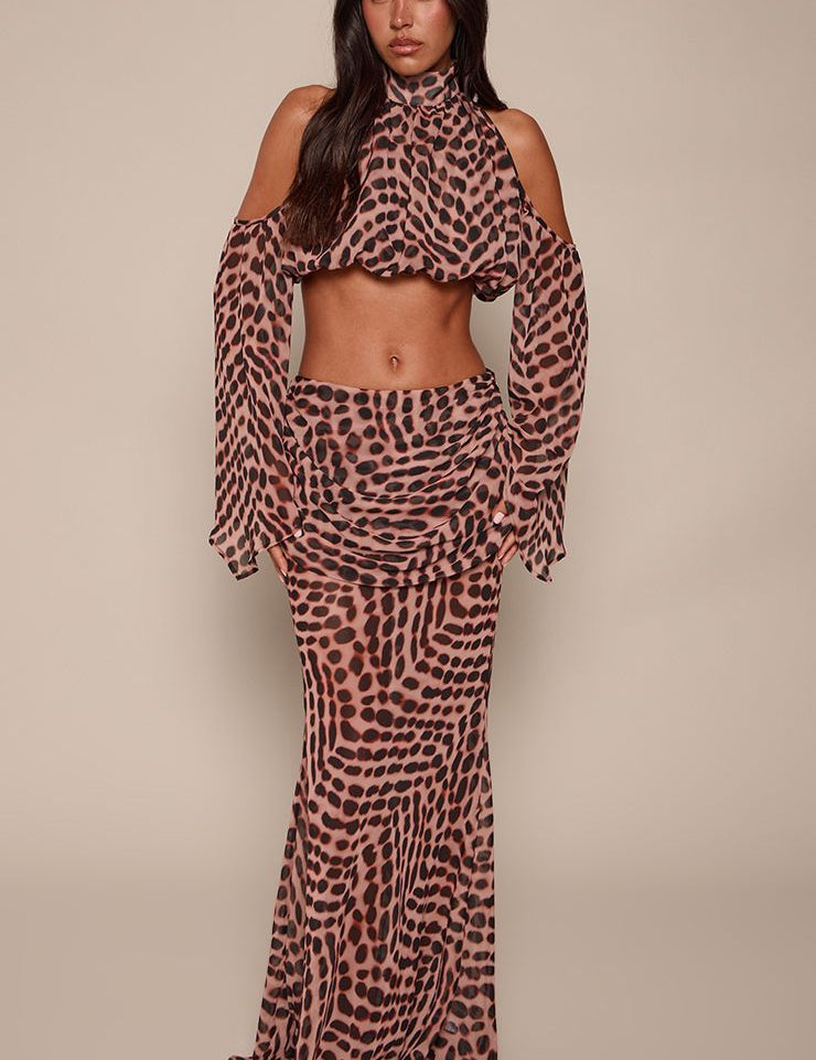 Abstract Print Chiffon Set met Draperiering