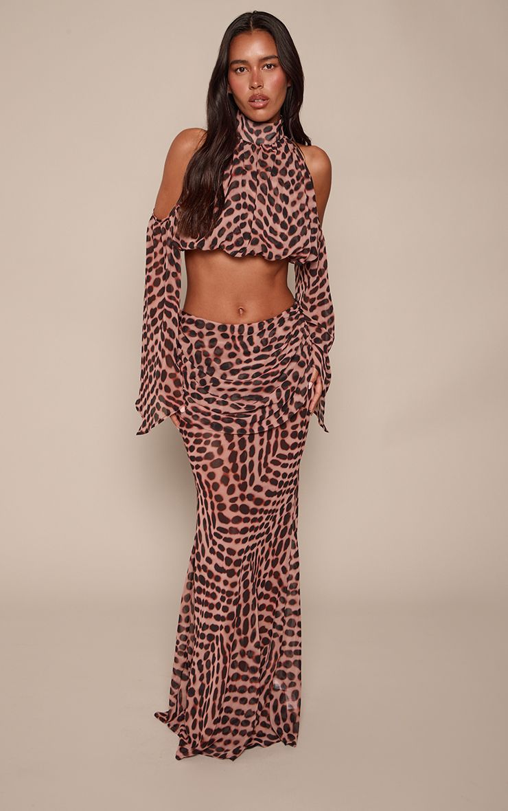 Abstract Chiffon Cold Shoulder Crop Top - Losse Pasvorm