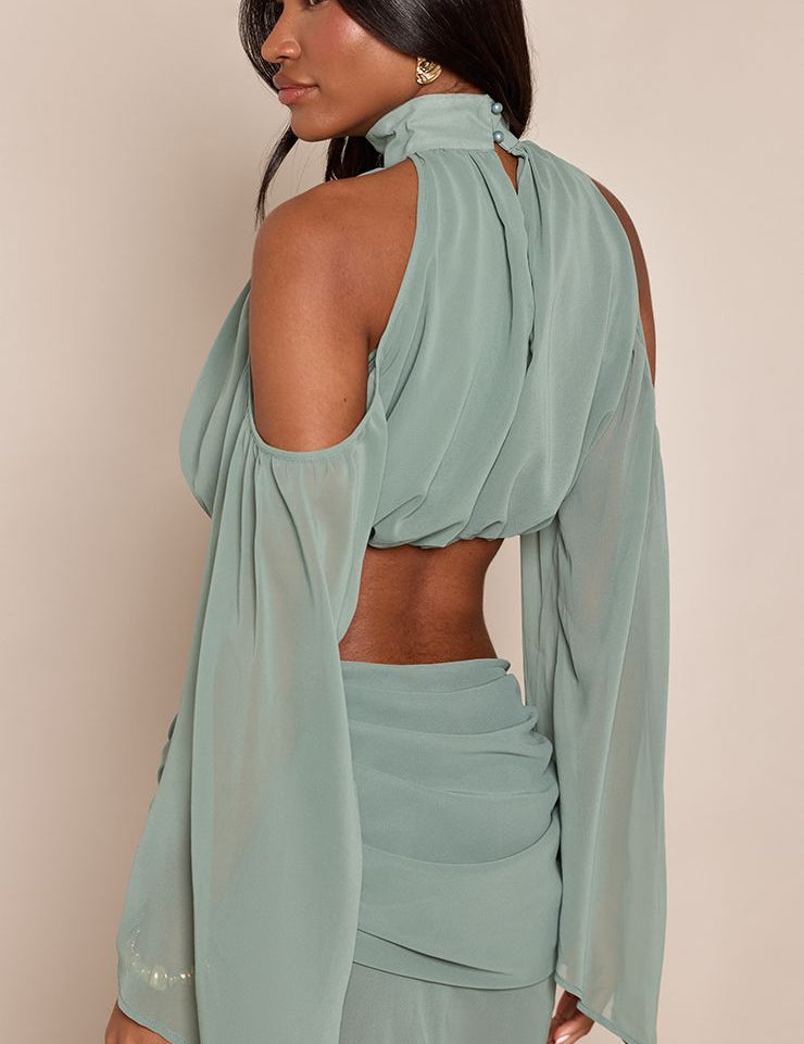 Chiffon Cold Shoulder Crop Top - Elegant Setje
