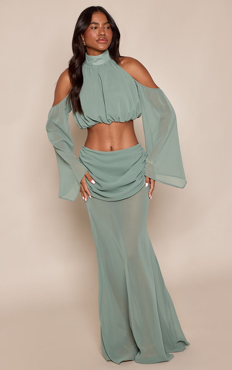 Chiffon Cold Shoulder Crop Top - Elegant Setje