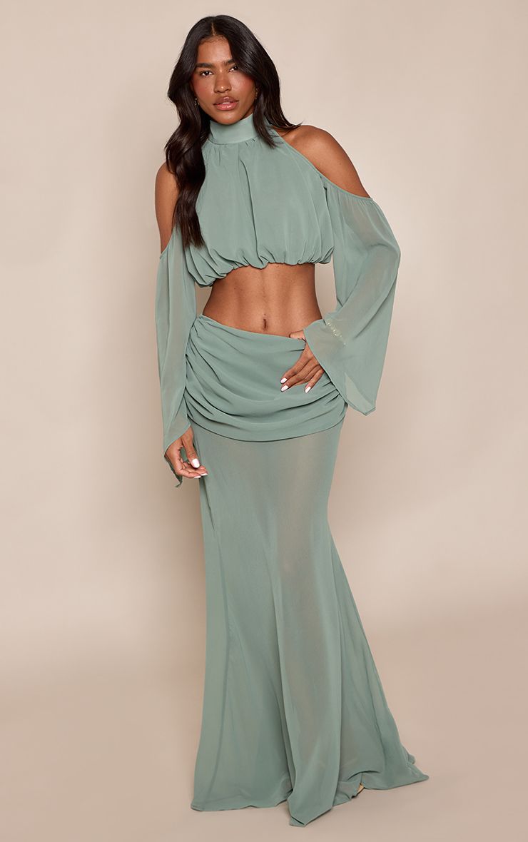 Chiffon Maxi Rok met Drape Details - Set