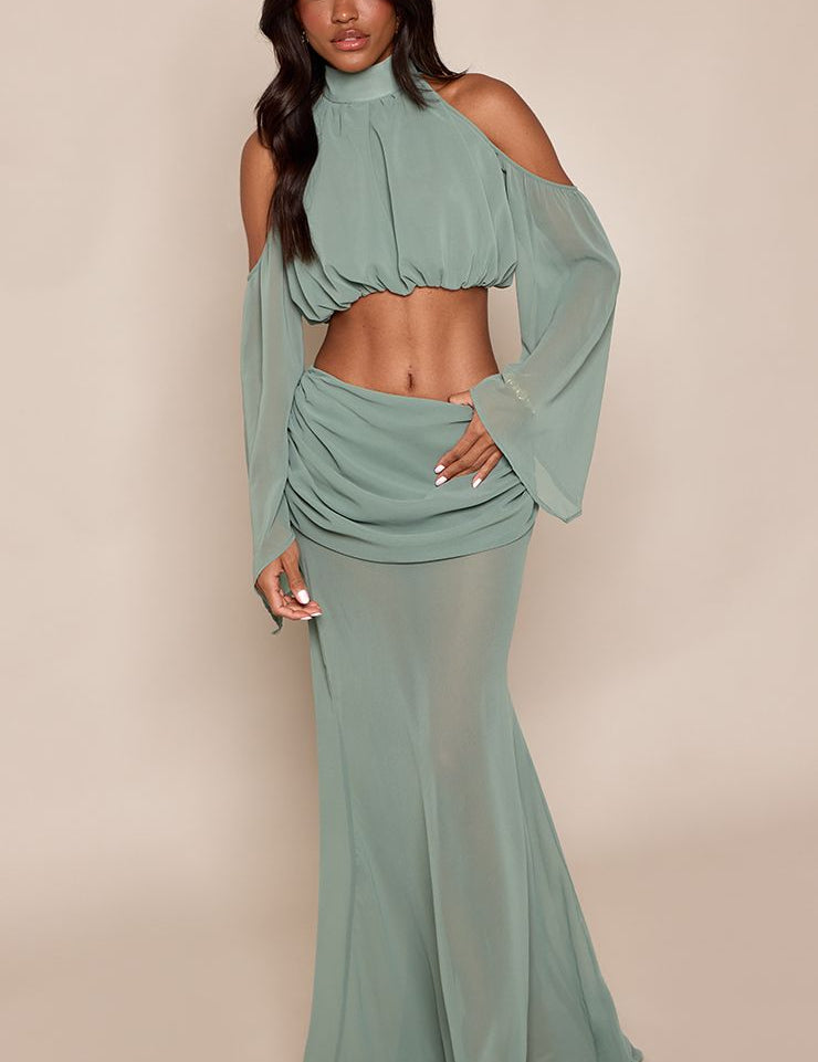 Chiffon Maxi Rok met Drape Details - Set