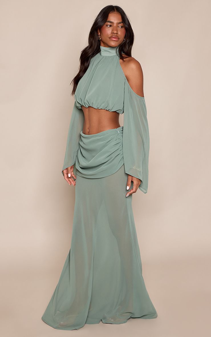 Chiffon Maxi Rok met Drape Details - Set