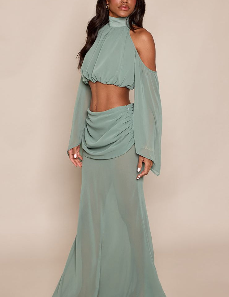 Chiffon Maxi Rok met Drape Details - Set