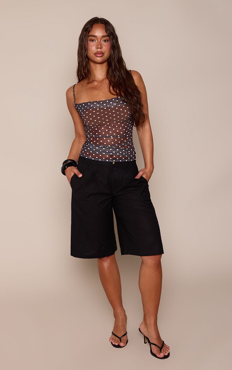 Polkadot Cowl Neck Mesh Cami Top