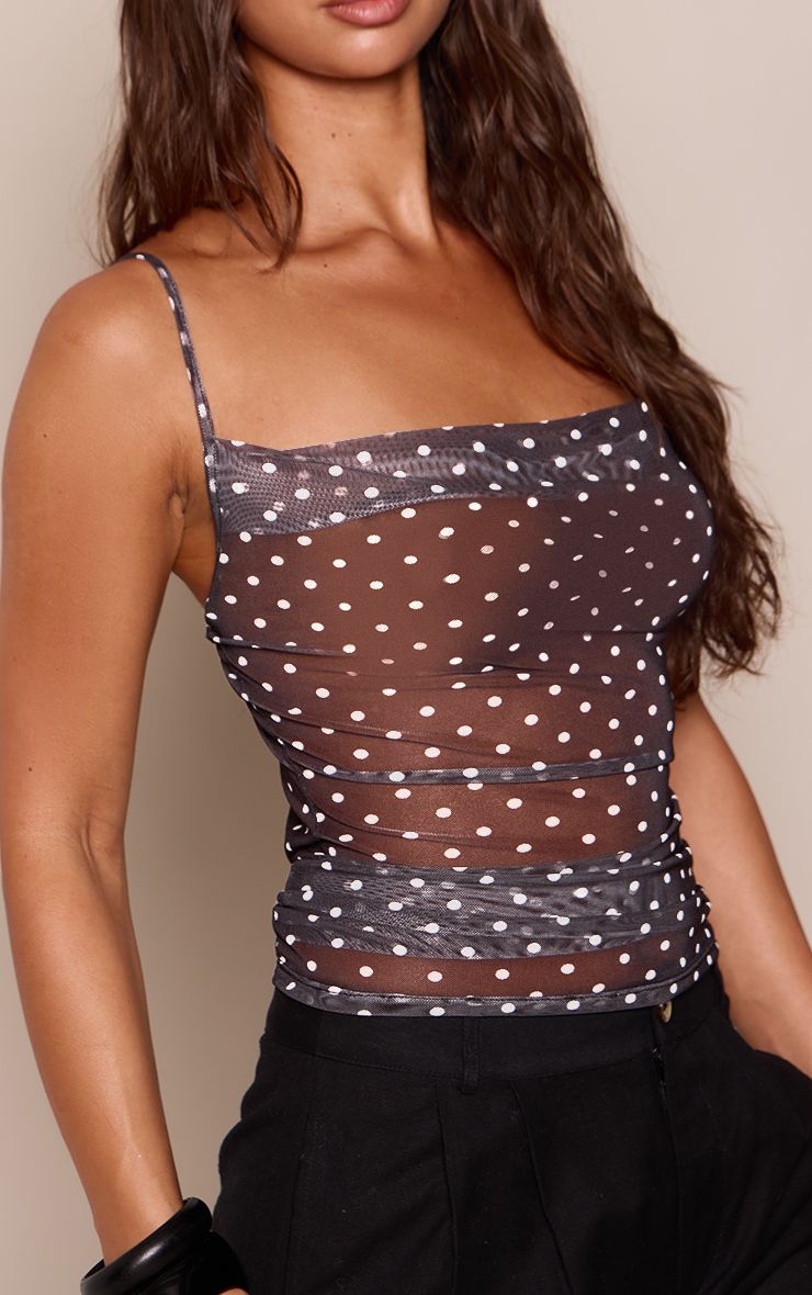 Polkadot Cowl Neck Mesh Cami Top