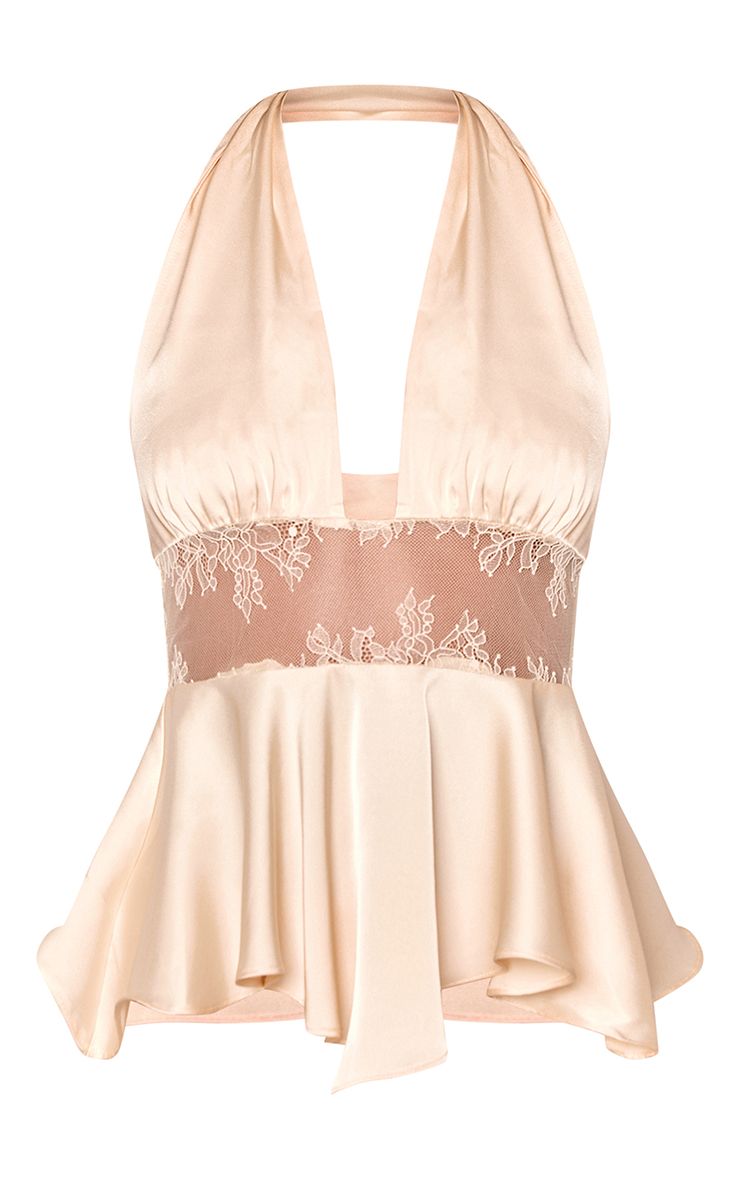 Satijnen Kant Halterneck Top met Diepe V-hals