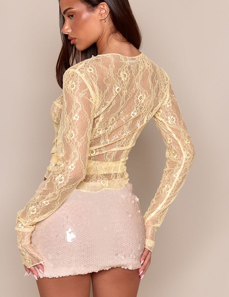 Langarm Top met Fijne Kant voor Avond en Casual