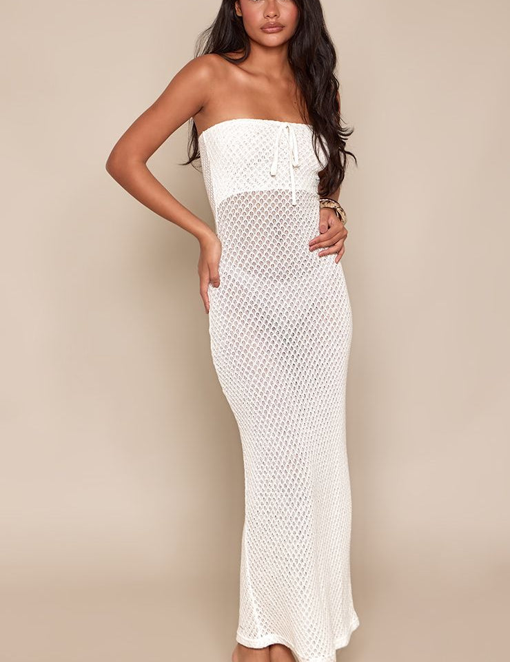 Bandeau Gestructureerde Bodycon Maxi Jurk