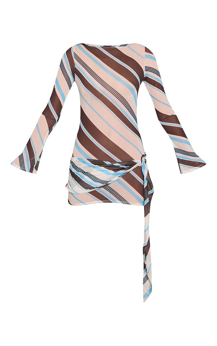 Gestreepte Boothals Bodycon Jurk met Lange Mouwen