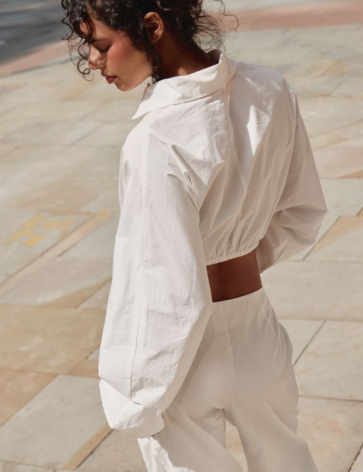 Poplin Cropped Blouse met Gather Detail – Co-ord Set