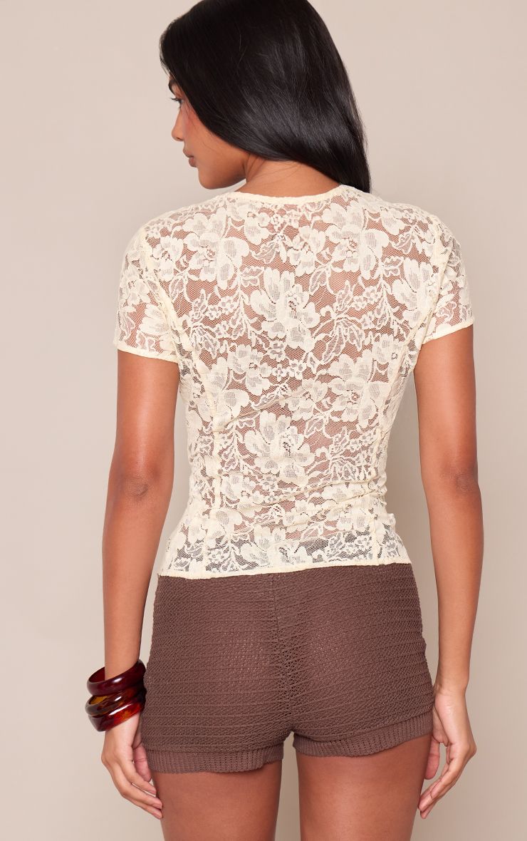 Lace Cut Out Korte Mouw Top in Zwart