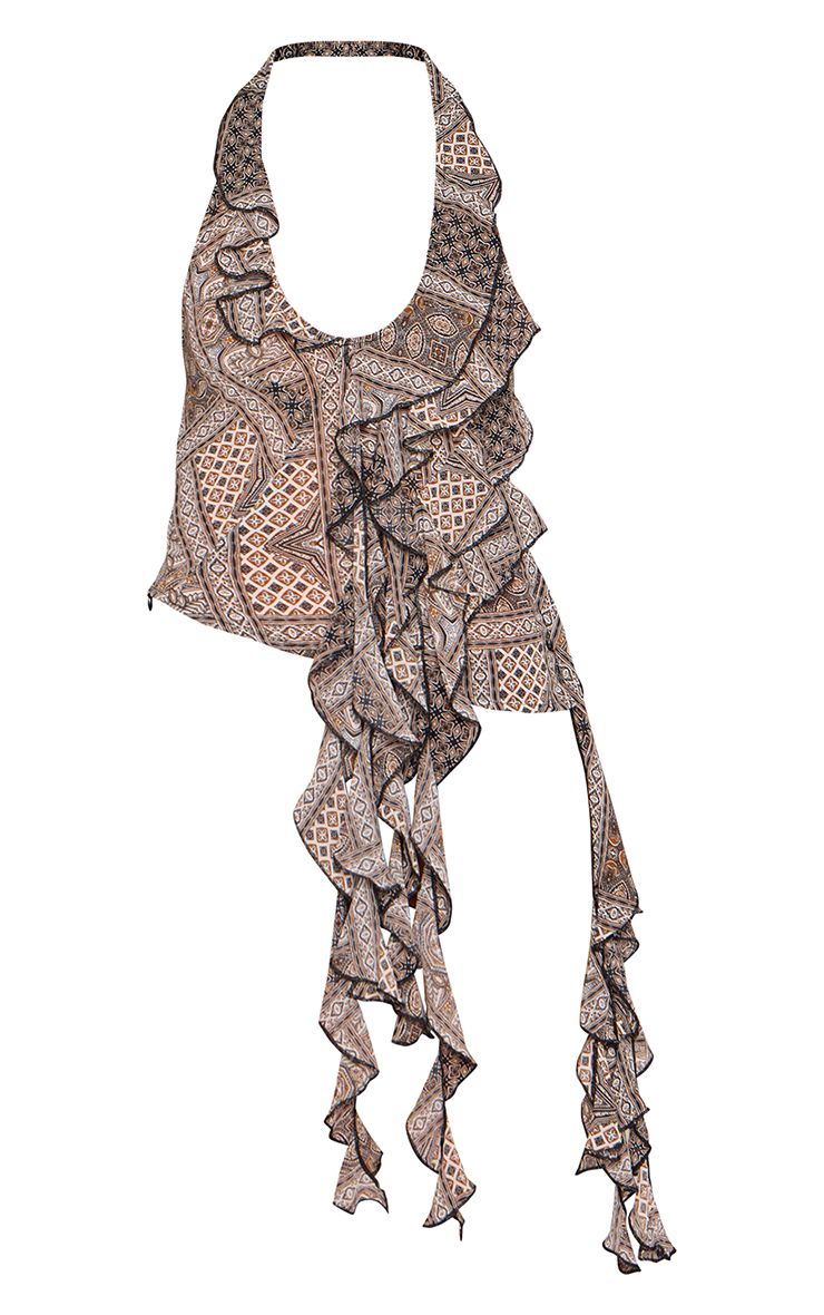 Paisley Chiffon Halterneck Top met Ruches