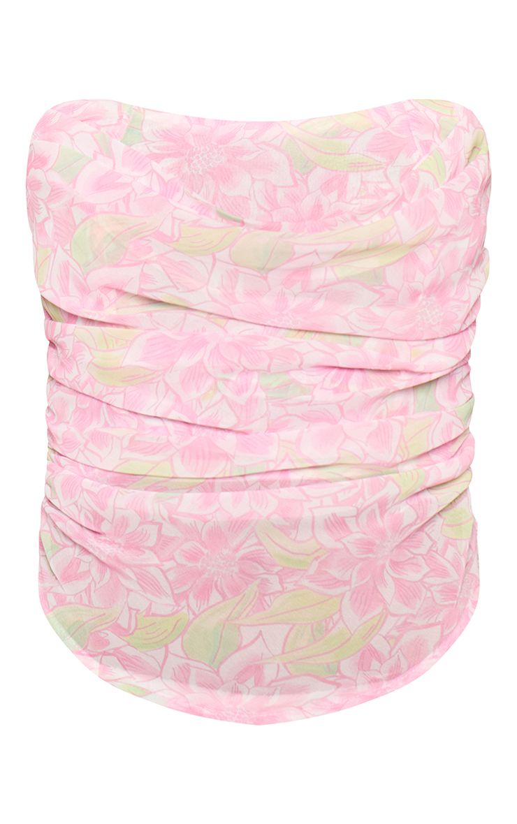 Pastel Chiffon Corset met Bloemmotief en Ruches