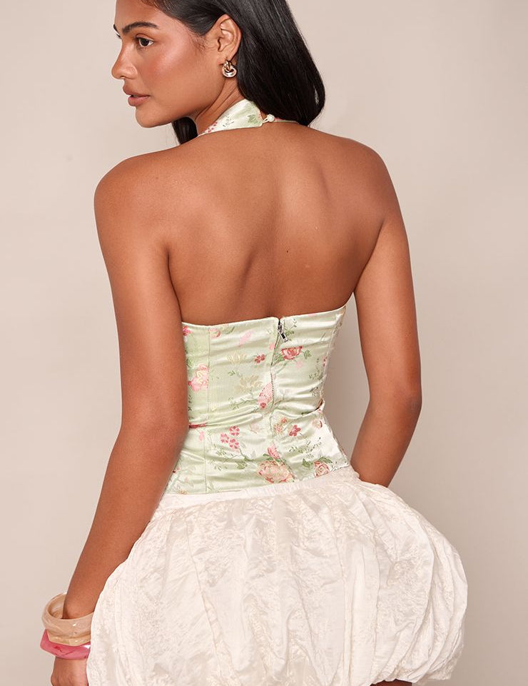 Gebloemde Halterneck Top met Multiprint