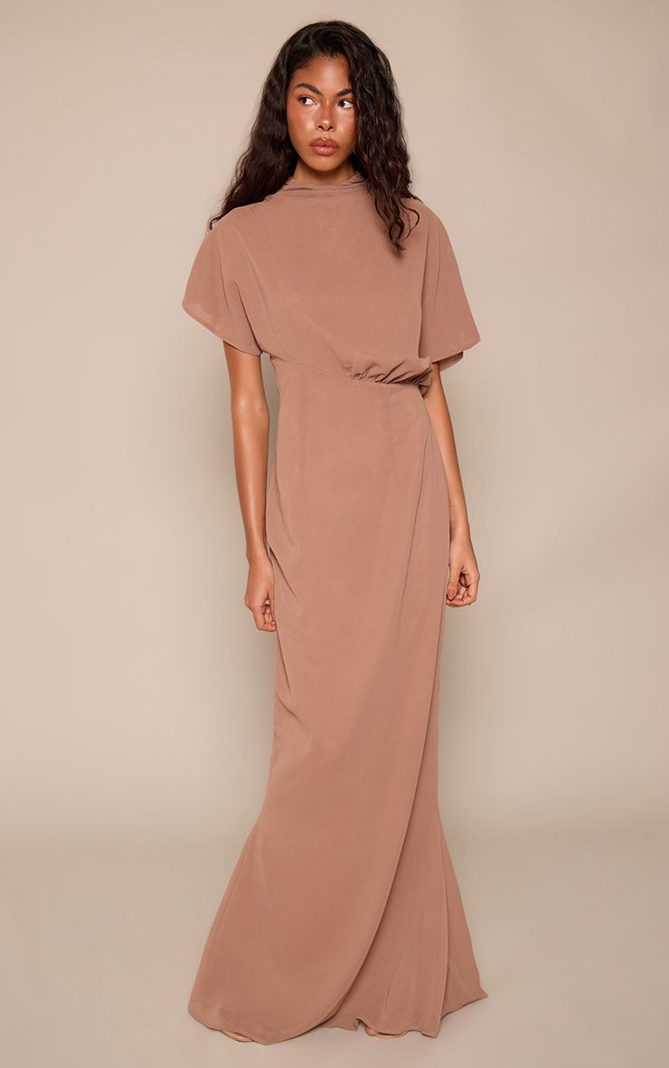 Chiffon Maxi Jurk met Boothals en Korte Mouwen