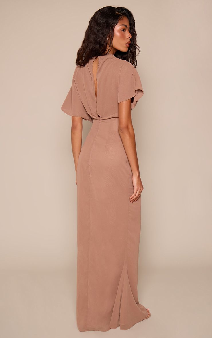 Chiffon Maxi Jurk met Boothals en Korte Mouwen