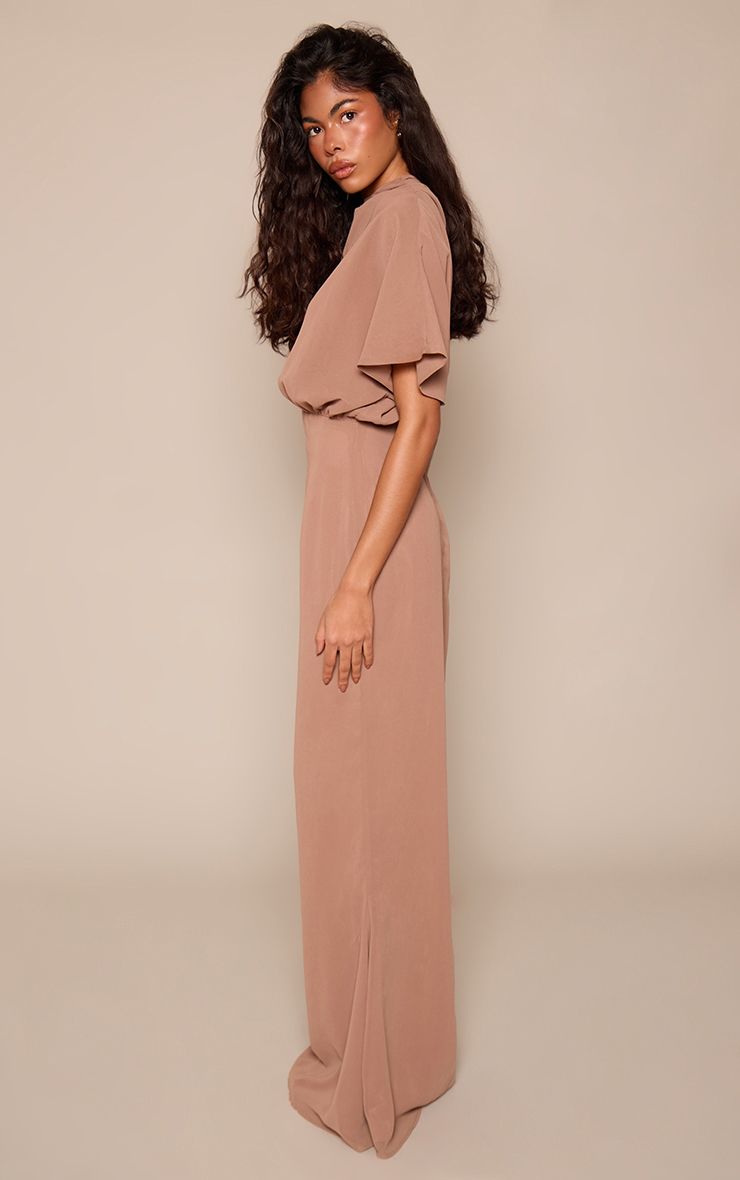 Chiffon Maxi Jurk met Boothals en Korte Mouwen