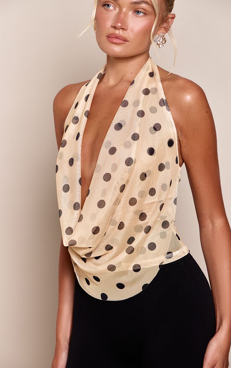 Polka Dot Mesh Halter Top - Speels Elegantie