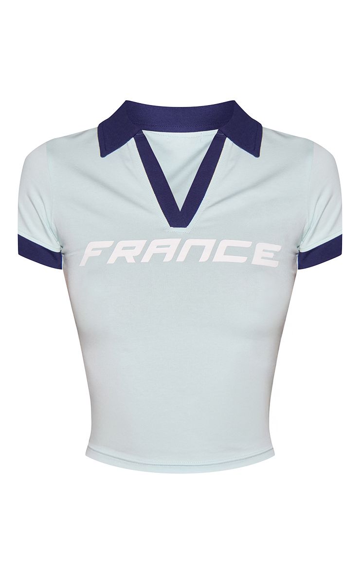 Korte Mouw Top met Contrastbies en France Logo