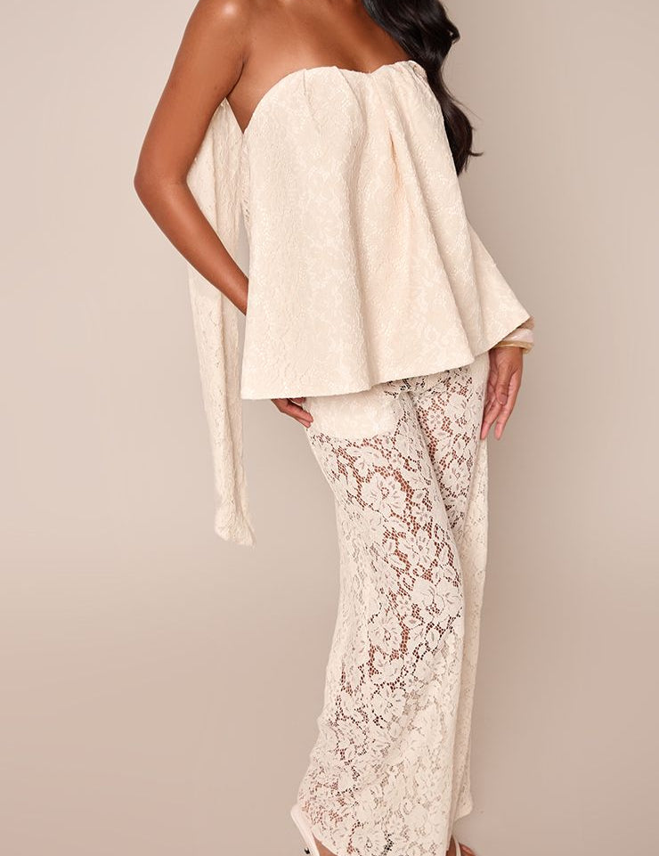 Wijde Broek met Kanten Details – Transparante Co-ord Set