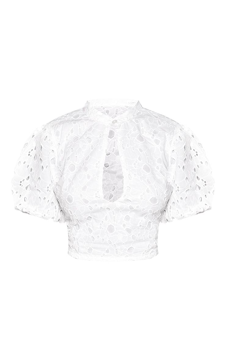 Broderie Keyhole Top met Puffball Mouwen