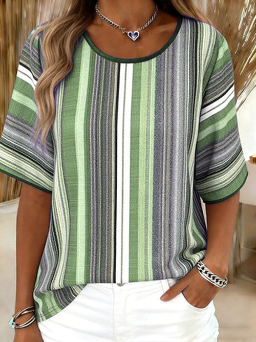 Gestreepte Katoenen T-Shirt met Ronde Hals - Comfortabel Cas