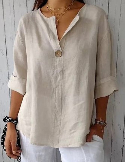 Katoenen V-hals blouse met ruime pasvorm - casual elegantie