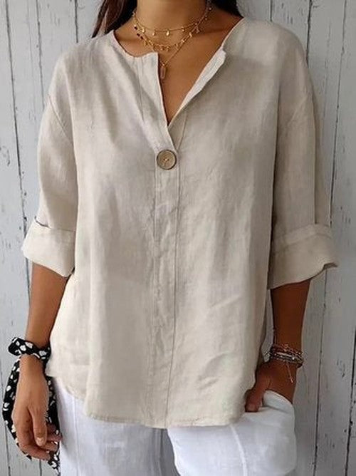 Katoenen V-hals blouse met ruime pasvorm - casual elegantie