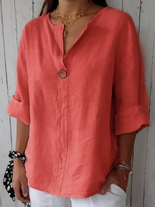 Katoenen V-hals blouse met ruime pasvorm - casual elegantie