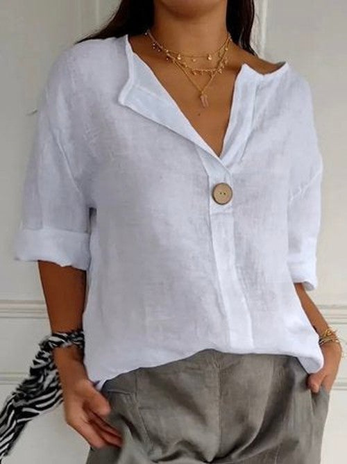 Katoenen V-hals blouse met ruime pasvorm - casual elegantie