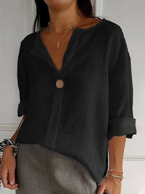 Katoenen V-hals blouse met ruime pasvorm - casual elegantie