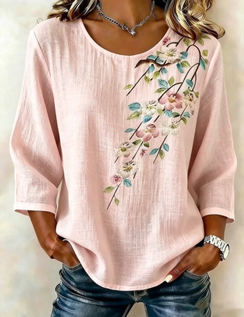 Ronde Hals Blouse met 3D Print en Korte Mouw – Luchtig & Wij