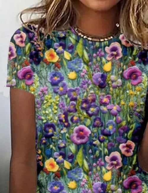 Bloemen T-Shirt Dames Loose Fit Ronde Hals Zomer