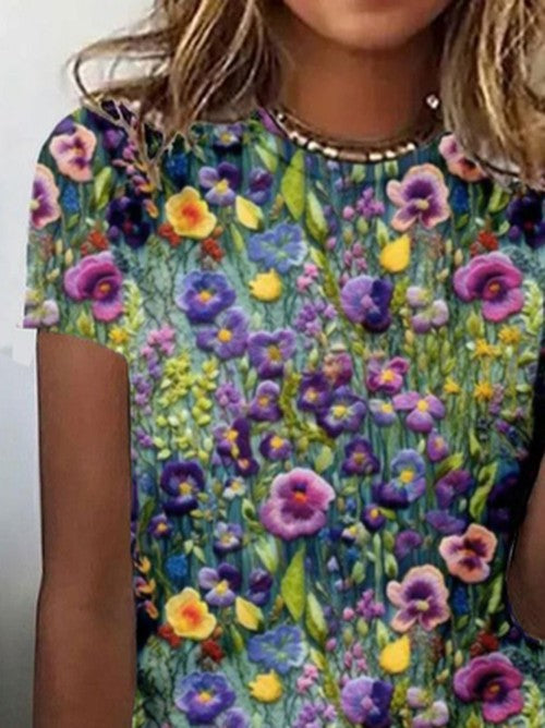 Bloemen T-Shirt Dames Loose Fit Ronde Hals Zomer