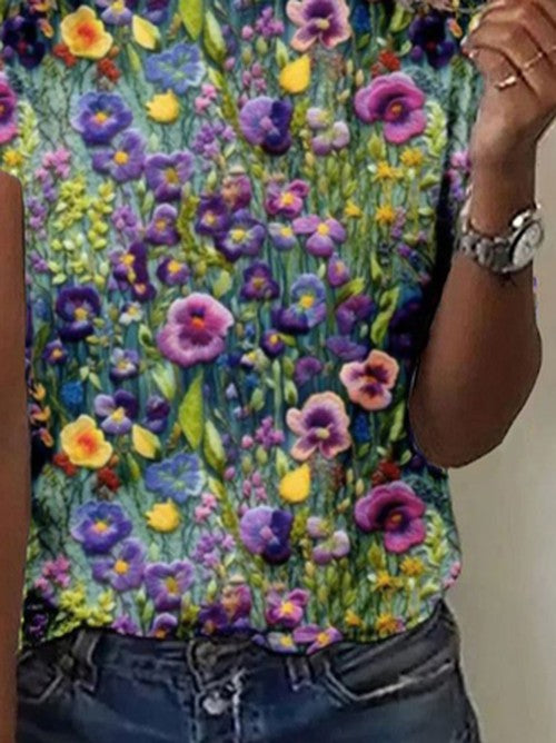 Bloemen T-Shirt Dames Loose Fit Ronde Hals Zomer
