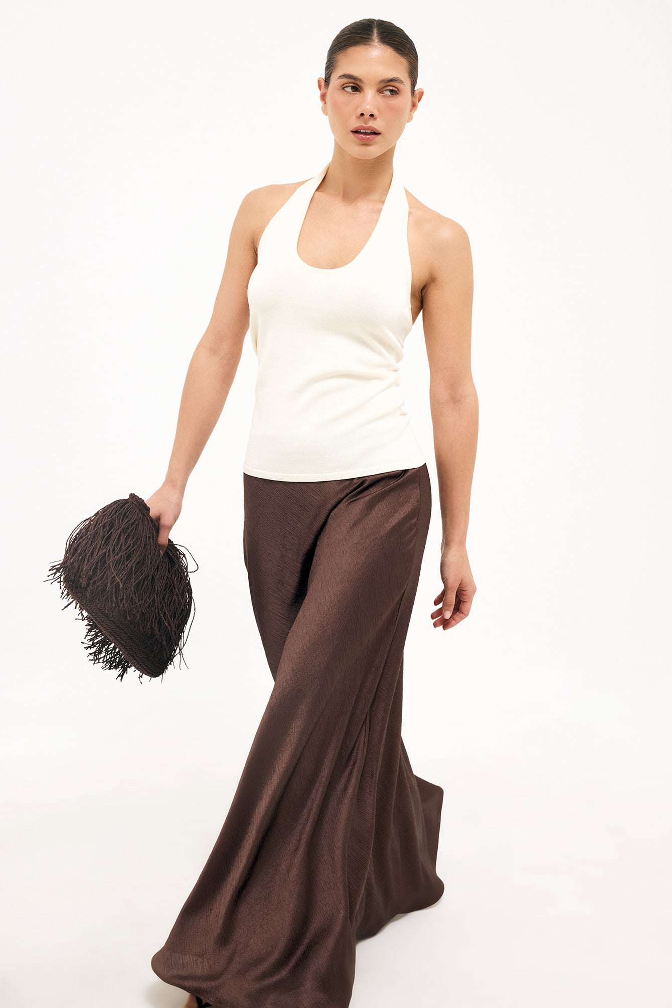 Crinkle Maxi Skirt in Bias Cut