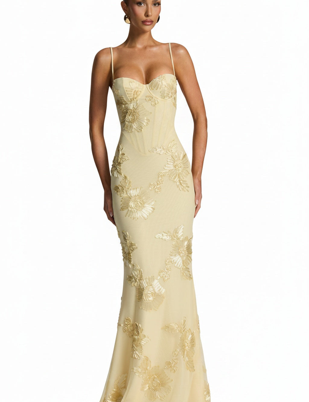 Dames Avondjurk Mouwloos met Corset en Bloemenprint in Mermaid Silhouet