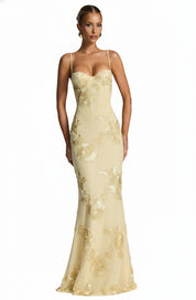 Dames Avondjurk Mouwloos met Corset en Bloemenprint in Mermaid Silhouet