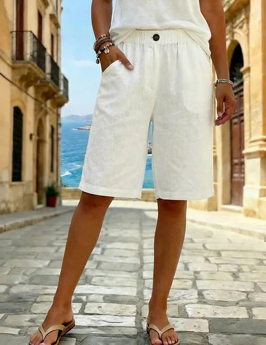 Vintage Rechte Shorts in Naturel - Casual Comfort