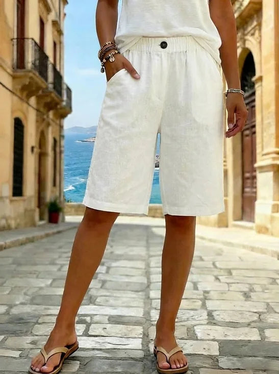 Vintage Rechte Shorts in Naturel - Casual Comfort