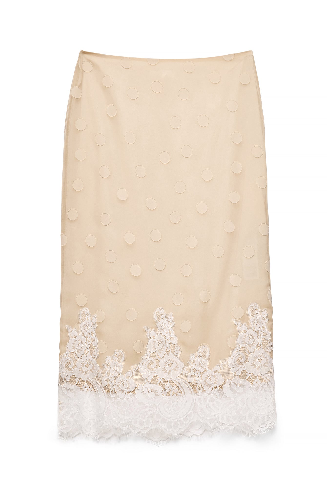 Midi Rok met Stippenprint en Kantdetail