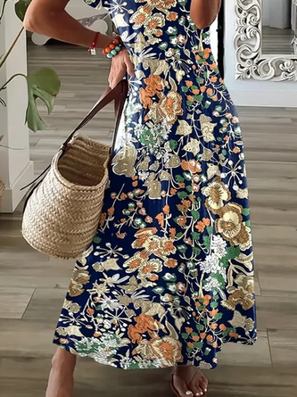 Luchtige Bloemenprint Jurk met V-hals | Grote Maten