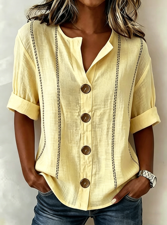 Linnen Blouse met Staande Kraag | Casual & Luchtig