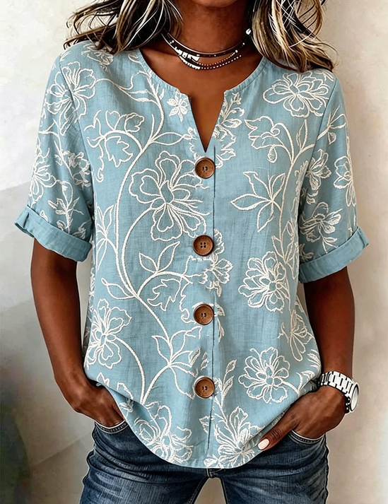 Bloemenprint blouse met staande kraag – comfortabel oversize
