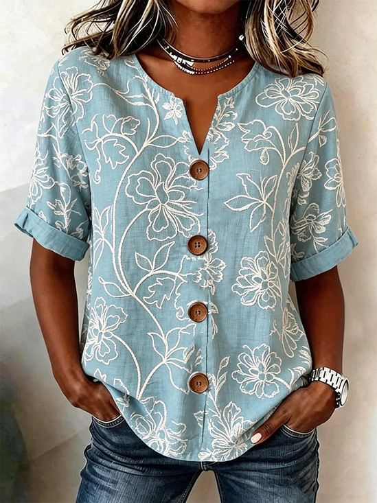 Bloemenprint blouse met staande kraag – comfortabel oversize