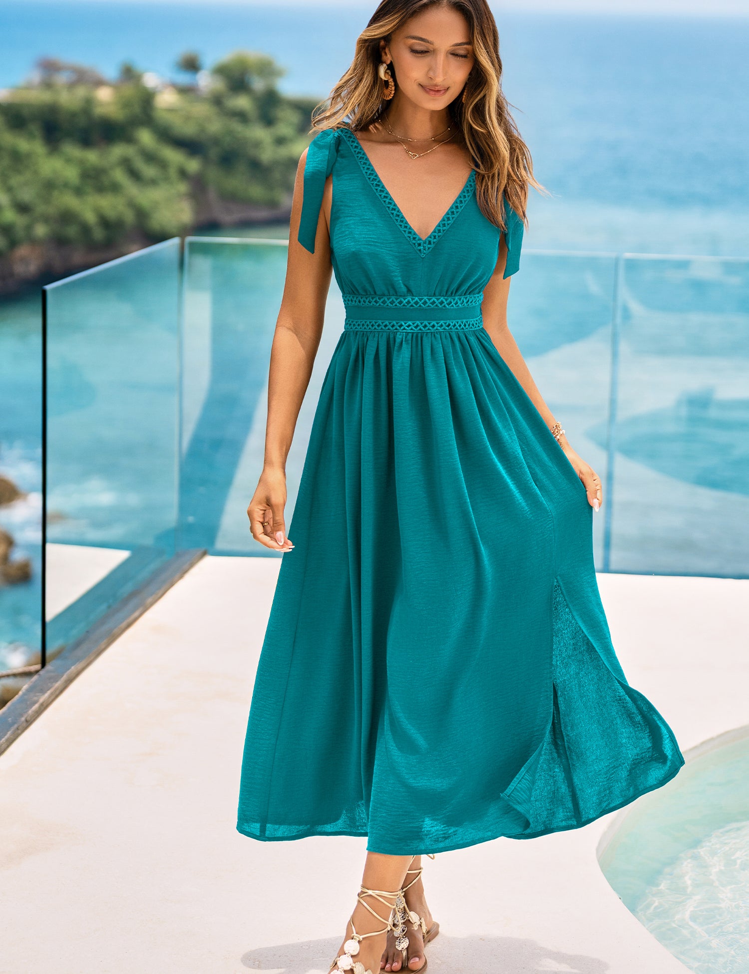 Diepblauwe Maxi Jurk met Aqua Teint | Zomerjurk